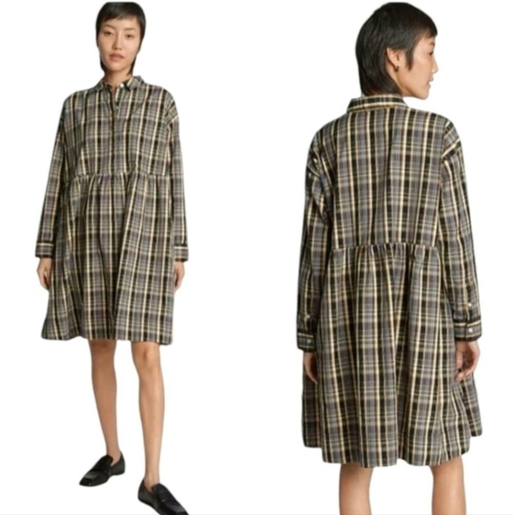 Everlane Field Dress Plaid Long Sleeve XS